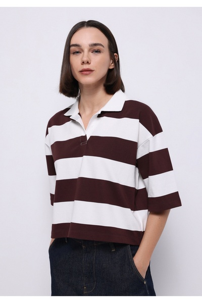 Colin's Regular Fit Polo Neck Striped Women's Purple Short Sleeve T-Shirt