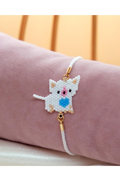 Miniklisi White Cat with Blue Heart Bileklik Miyuki