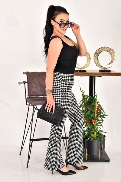 Serra Women's High Waist Gathering Flared Palazzo Pants Crepe Fabric