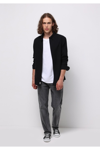 Colin's Regular Fit Shirt Neck Düz Erkek Siyah Uzun Kol Gömlek