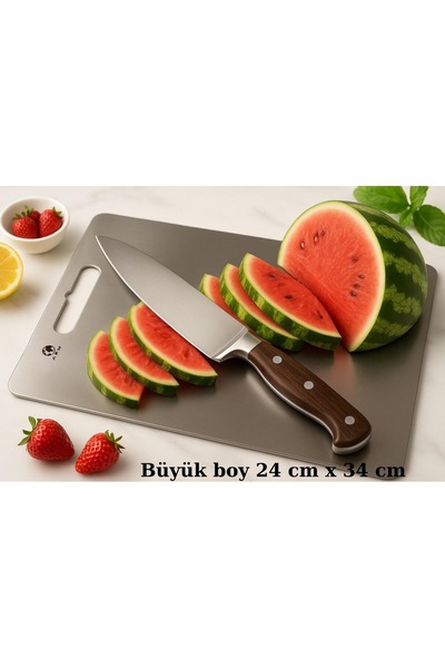 APM Paslanmaz Çelik Antibakteriyel Kesme Tahtası 304 kalite - Büyük Boy 24x34 cm