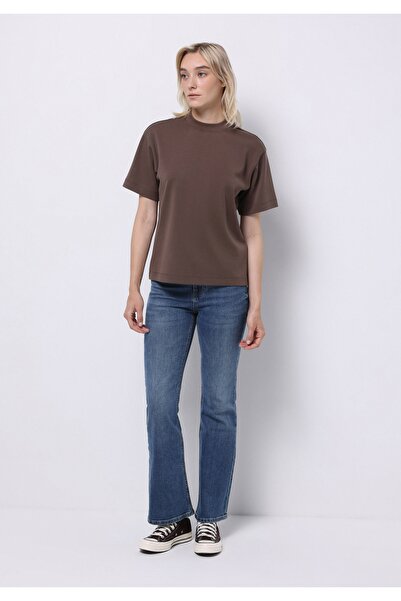 Colin's Дамска кафява тениска с къс ръкав, с обикновена кройка и обло деколте