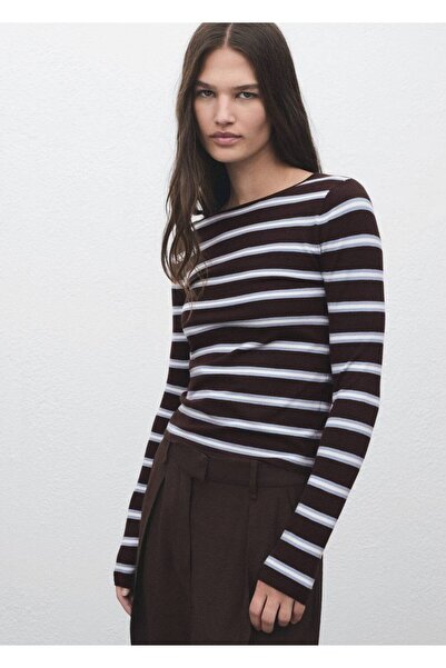 MANGO Woman Gestreifter dünner Strickpullover