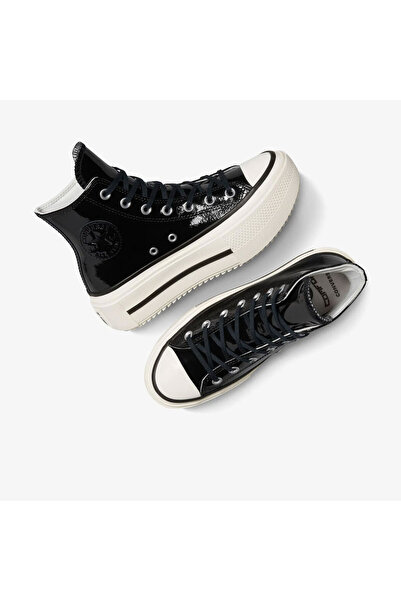 Converse CHUCK TAYLOR ALL STAR LIFT DOUBLE STACK PLATFORM PATENT LEATHER Kadın Siyah Sneaker A12977C