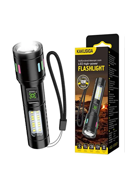 REDz Accessories KSC-1578 Flashlight, 1200mAh Battery, 6 Lighting Modes, Solar Charging, Black