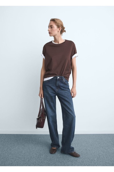 MANGO Woman Düz kesim orta bel Miami jean pantolon