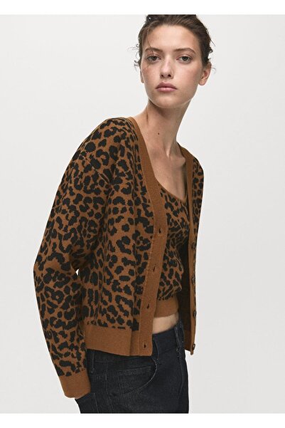 MANGO Woman Leopar desenli triko hırka