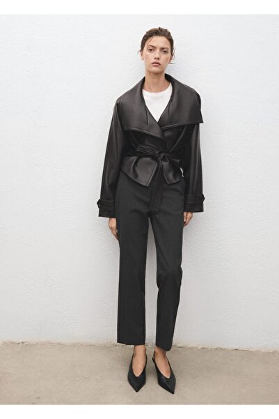 MANGO Woman Diplomatik çizgili dar kesim crop pantolon