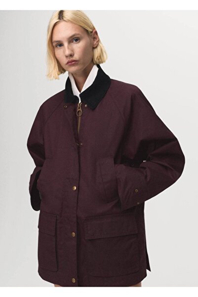 MANGO Woman Kadife yaka pamuklu parka