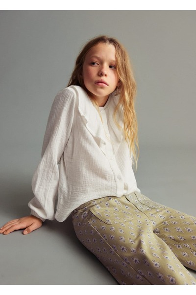 MANGO Kids Çiçek desenli culotte jean pantolon