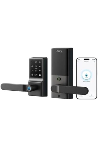 Eufy Security eufy Smart Lever Lock C33, Keyless Fingerprint Door Lock with Lever, Integrated Wi-Fi, Remote Contro