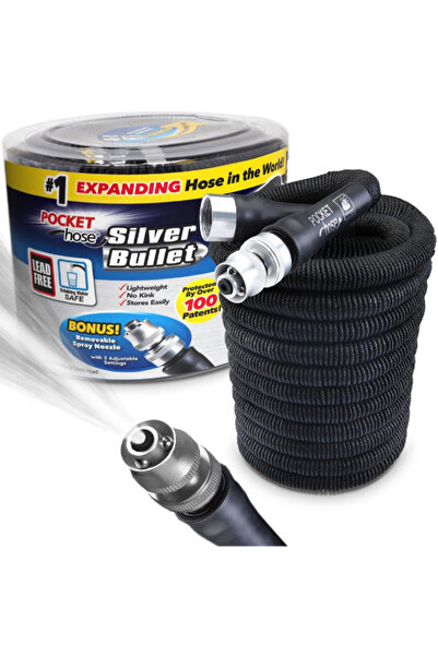 Pocket Hose خرطوم حديقة قابل للتمدد مقاوم للأشعة فوق البنفسجية من سيلفر بوليت بطول 15 مترًا