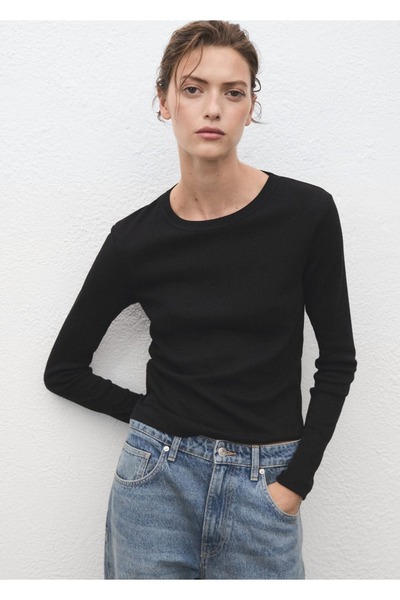 MANGO Woman Uzun kollu pamuklu tişört