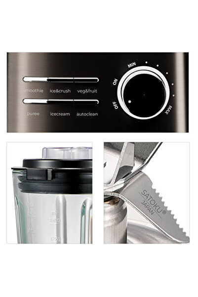 Aiwa Blender de masă Saberu 2500, 2000W, bol de 1,5L, 6 viteze + Pulse, 6 lame din oțel inoxidabil Satoku®