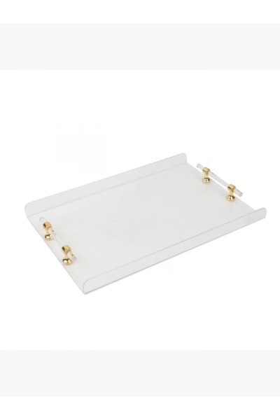 rexa صينية تقديم أكريليك أنيقة - شفافة بمقبض ذهبي - 45 × 30 سم