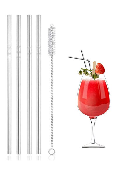 Ganjem Stainless Steel Straw and Cleaning Brush 5 Pieces Washable Guest Party Organization Presentation Product