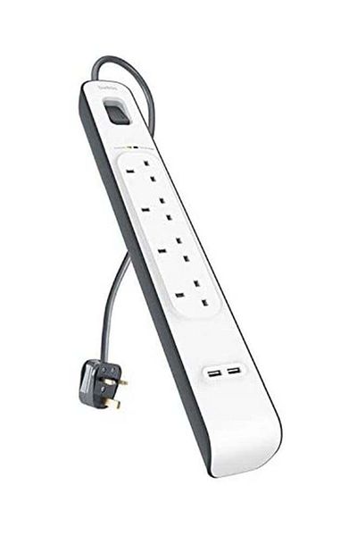 Belkin 4-Way Surge Protection Strip With 2 USB Port White 19cm