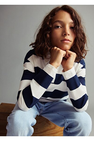 MANGO Kids Çizgili pamuklu polo tişört