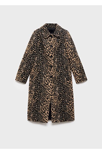 MANGO Woman Leopar desenli uzun palto
