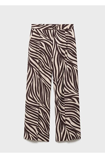 MANGO Woman Zebra desenli pileli düz kesim pantolon