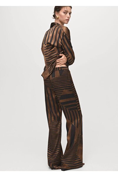 MANGO Woman Çizgili saten pantolon