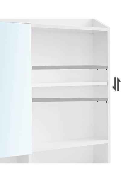 VASAGLE Masă de toaletă cu oglindă, rafturi reglabile și sertar pentru cosmetice, 70x40x136cm, albă