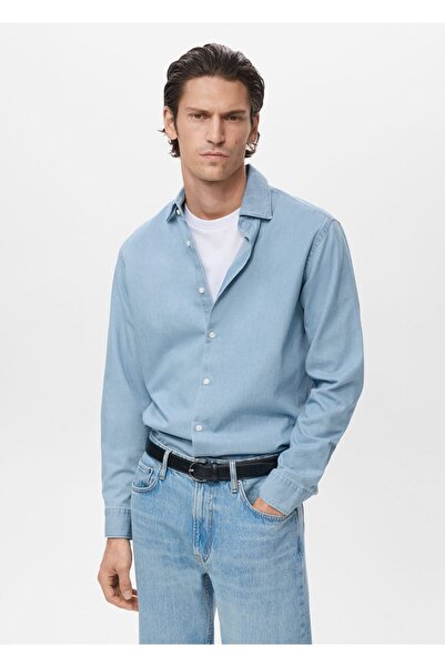 MANGO Man %100 pamuklu chambray gömlek