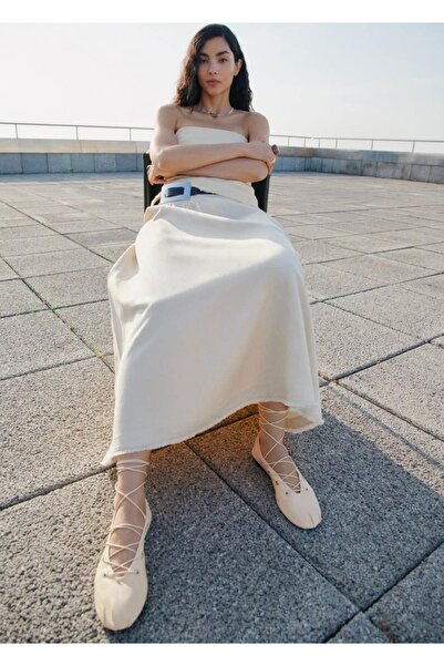 MANGO Woman Çapraz bantlı deri babet ayakkabı