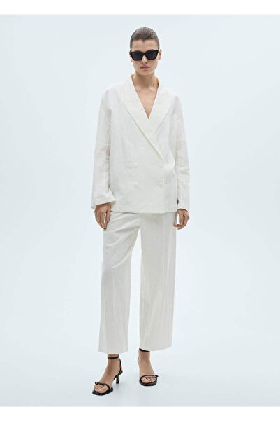MANGO Woman Pantaloni din amestec de in