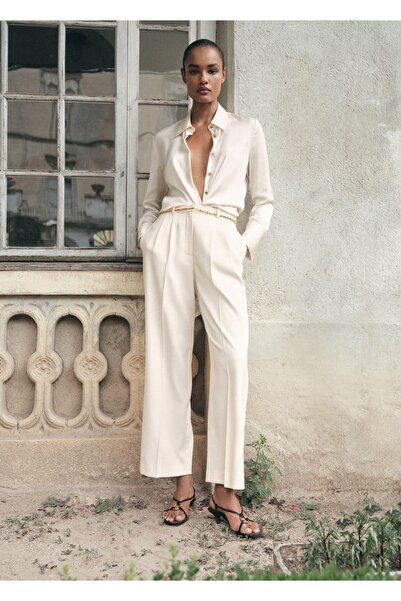 MANGO Woman Pensli düz kesim pantolon