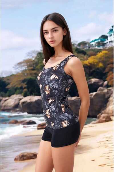 Sea Queen Şortlu Tankini Esnek Likralı Kumaş güğüs pedli Şortu Astarlı mayo