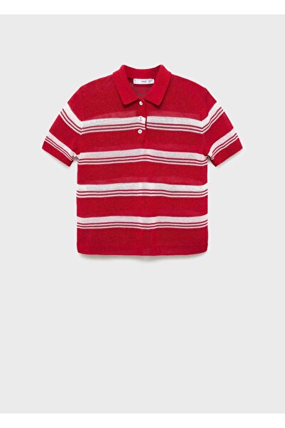 MANGO Woman Çizgili polo yaka kazak