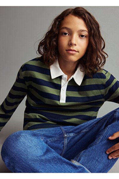 MANGO Kids Çizgili pamuklu polo tişört