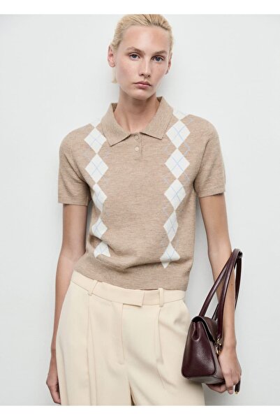 MANGO Woman Polo yaka baklava desenli kazak
