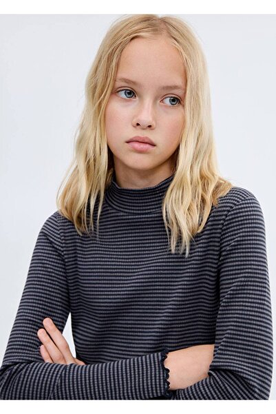 MANGO Kids Piko kenarlı çizgili tişört