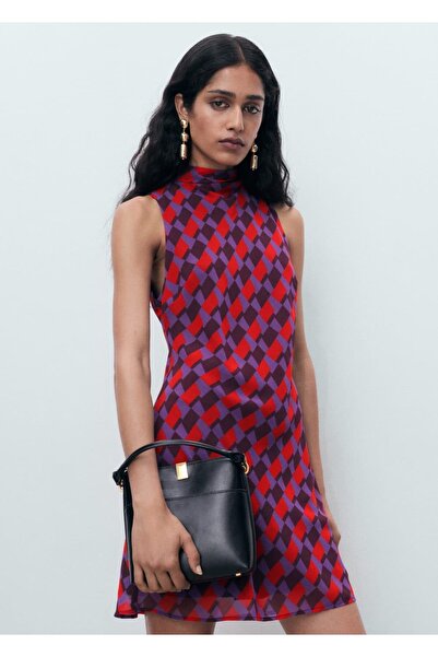 MANGO Woman Bağ detaylı desenli elbise