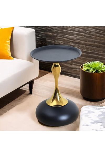 Family Ship Steel Service Table - Circular - Gold and Black