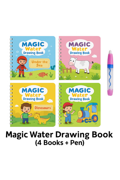 TSUMAB Magic Water Drawing Book – Reusable Coloring Set for Kids (4 Books + Pen)