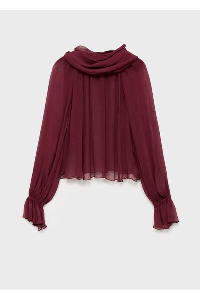 MANGO Woman Fular detaylı yarı şeffaf bluz
