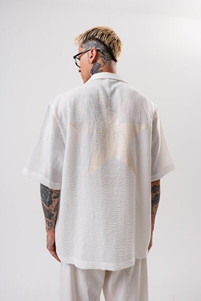 Respire Men's Star Embroidered Oversize Shirt White