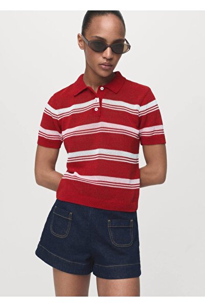 MANGO Woman Çizgili polo yaka kazak