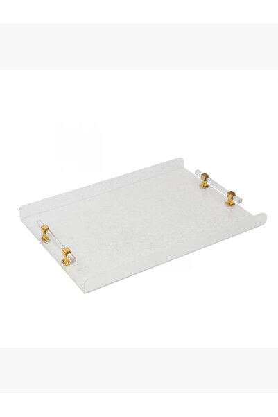 rexa صينية تقديم أكريليك أنيقة - شفافة بمقبض ذهبي - 45 × 30 سم