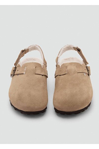 MANGO Kids İçi kürklü deri clog terlik