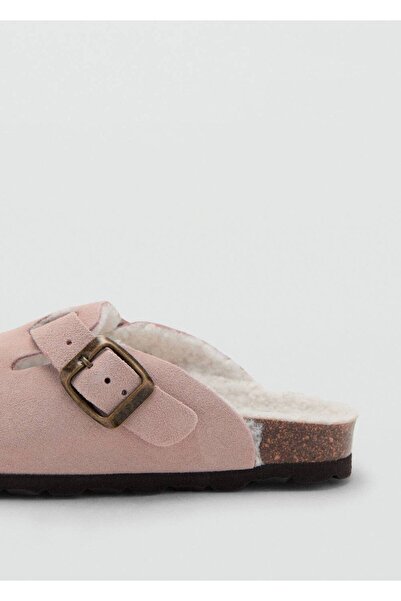 MANGO Kids İçi kürklü deri clog terlik