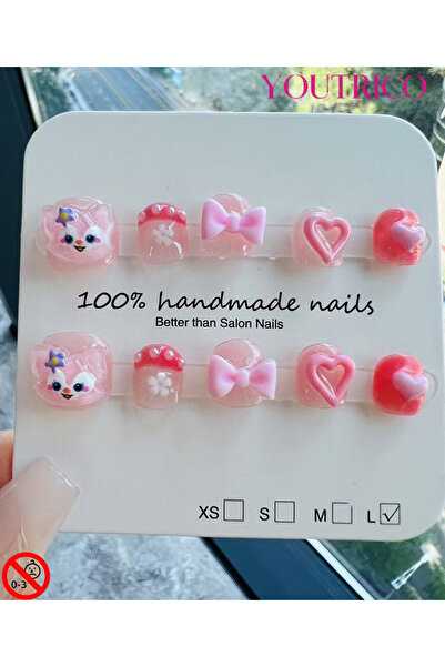 Youtrico أظافر صناعية للأطفال - مصنوعة يدويًا بنسبة 100% وغير سامة وآمنة للأع...