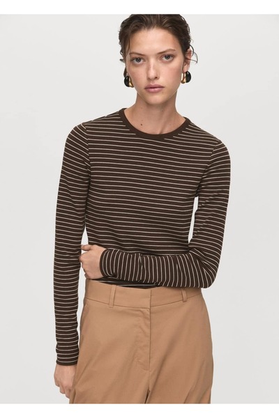 MANGO Woman Tricou cu mâneci lungi în dungi