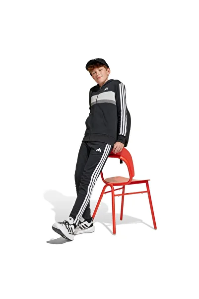 adidas J 3S Tib Fl Ts Kids Black Tracksuit Set Jc7520