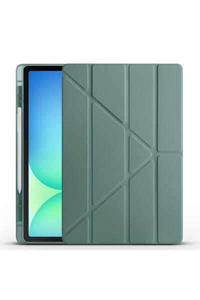 HTstore Galaxy Compatible Tab S10 Fe Plus Case Zore Tri Folding Stand Case with Pen Compartment-Dark Green