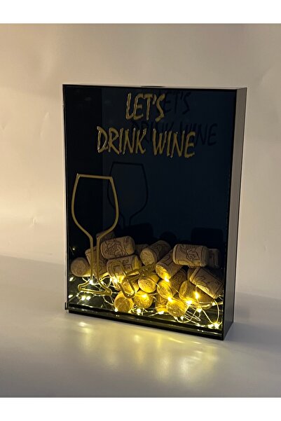 MAZERONREKLAM Dekoratif Pleksi Şarap Mantarı Kutusu LED Işıklı – Let’s Drink Wine