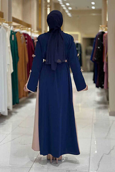 Bym Fashion Bow Detailed Abaya Dress Set 3955 Navy Blue